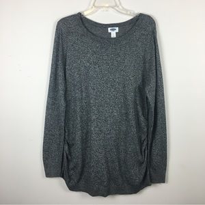 Old Navy Soft Maternity Sweater Sz XL Black Gray Marled Scoop Neck Ruched Sides
